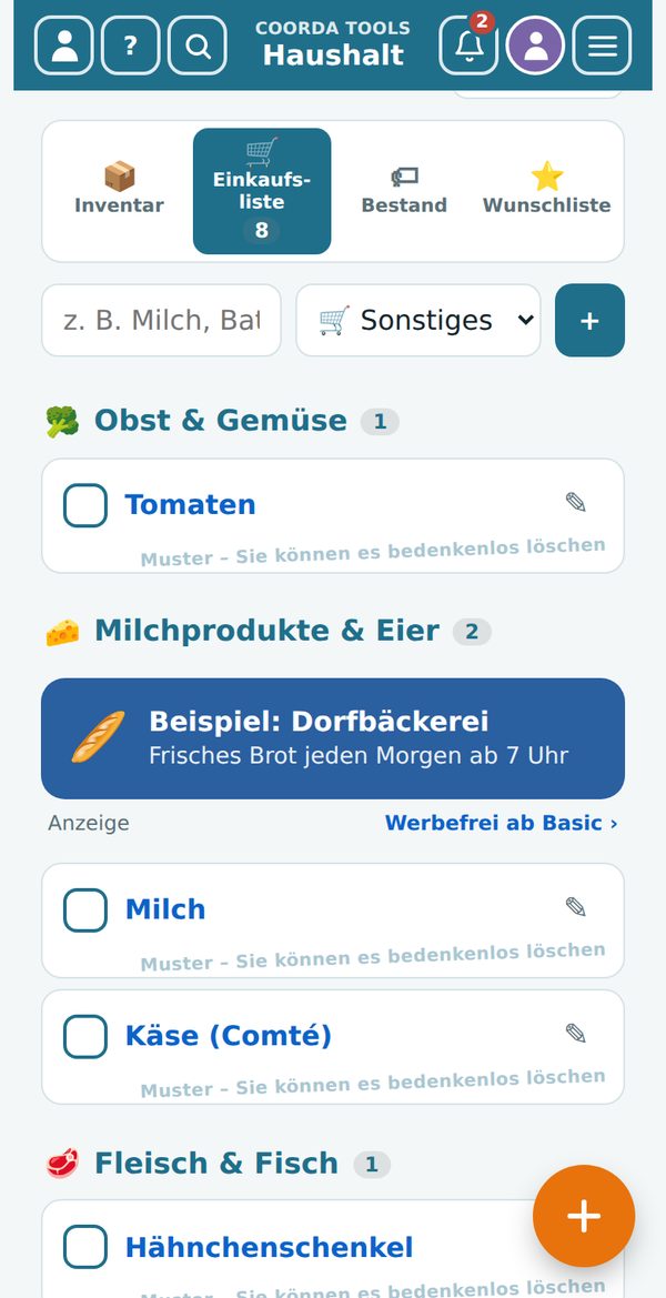 Haushalt › Einkaufsliste, nach Gruppen sortiert