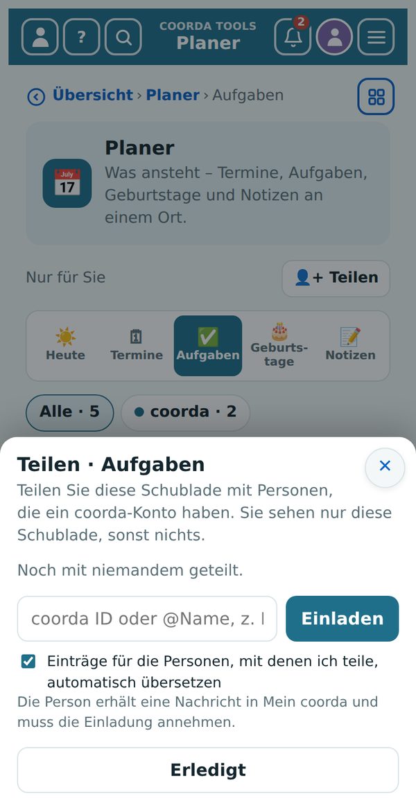 Eine Schublade teilen