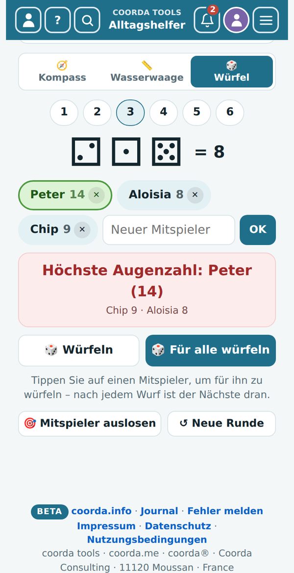 Alltagshelfer › Kompass & mehr › Würfel mit Mitspielern