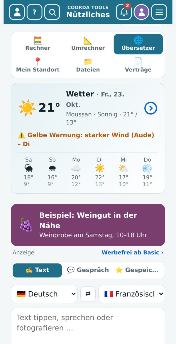 Nützliches › Übersetzer, darüber die Wetterkachel