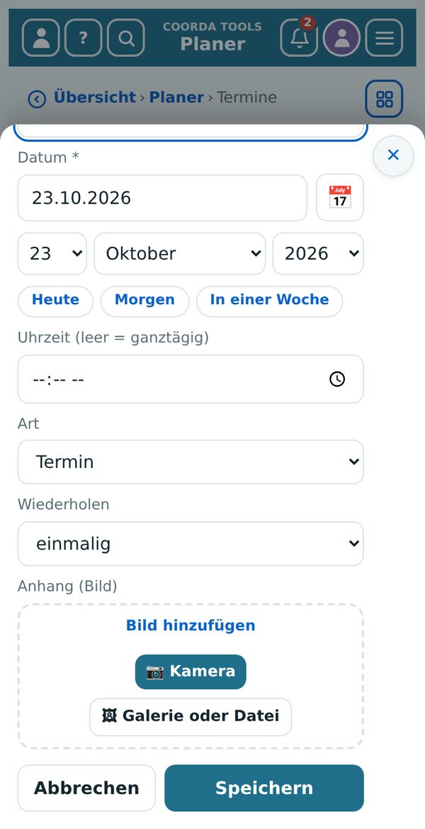 Datum eingeben
