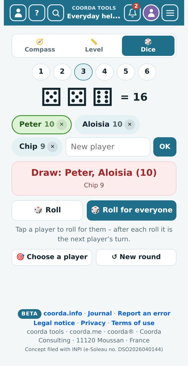 Everyday helpers › Compass & more › Dice with players