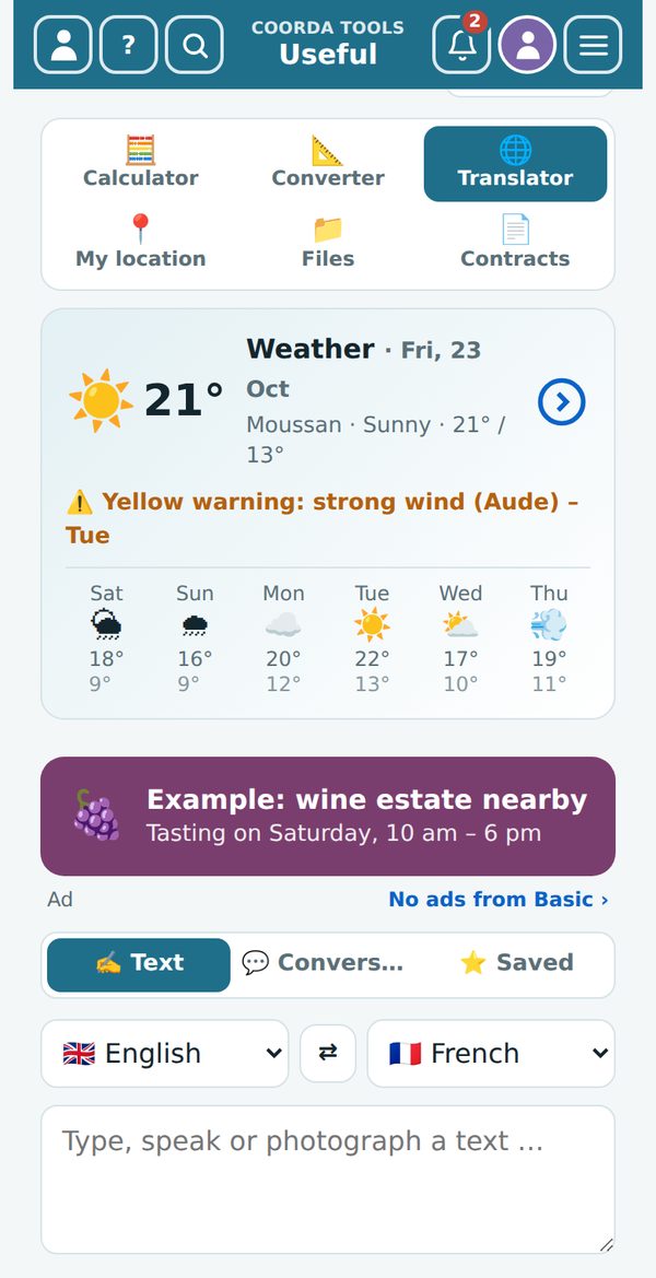 Useful › Translator, above it the weather tile