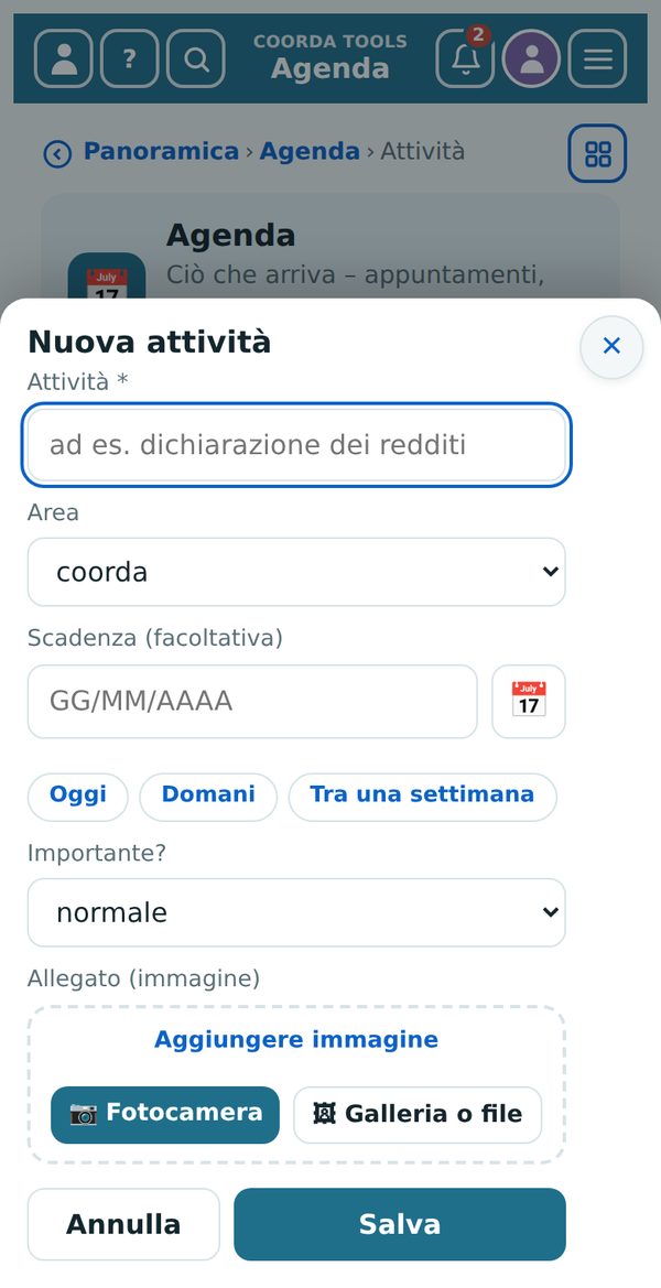 Modulo per una nuova voce – qui un’attività