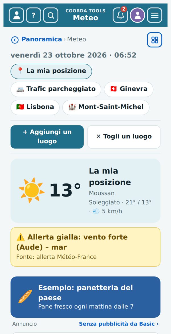 Meteo con i tuoi luoghi, allerta maltempo e segnalazioni sul posto