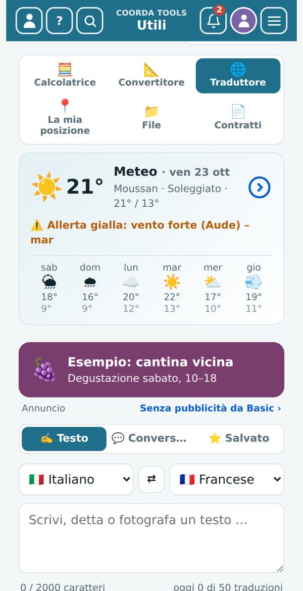 Utili › Traduttore, sopra il riquadro meteo