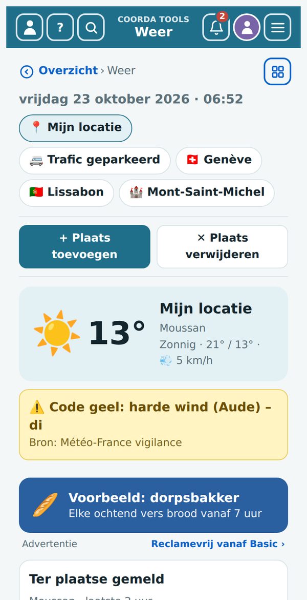 Weer met eigen plaatsen, noodweerwaarschuwing en meldingen ter plaatse